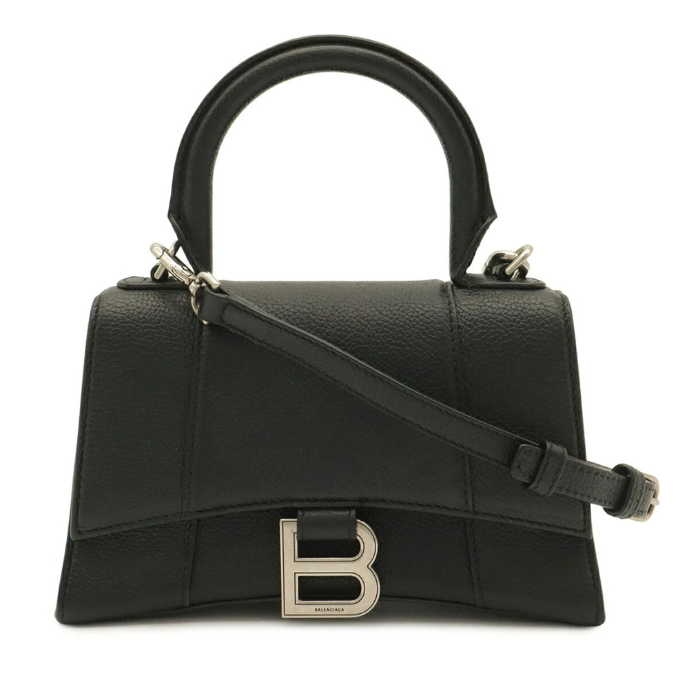 BALENCIAGA Hourglass XS Handbag Shoulder Bag Pouch Leather Black 592833